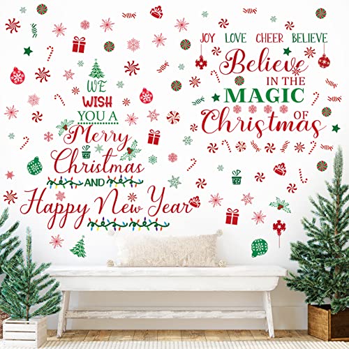 6 Sheets Christmas Wall Decals Peppermint Candy Gingerbread Man Christmas Wall Stickers Candy Cane Candyland Christmas Window Clings for Outdoor Indoor(Snowflake)