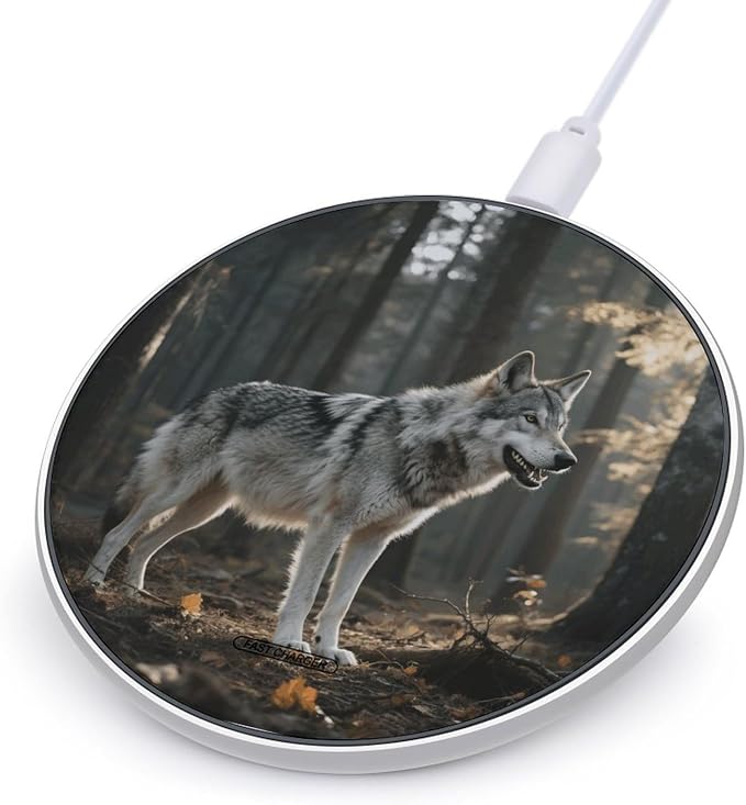 Wolf Wireless Charger with USB CableAluminum Alloy Frame 10W Max Compatible Fast Wireless Charging Pad- 3.2ft Cable Included for Travel Home Office Desk