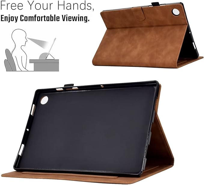 Case for Samsung Galaxy Tab A9 8.7 Inch 2023 (SM-X110/X115/X117) Suede Embossed Flower Flip Stand Protective Shell with Pen Holder &amp Card Slot No Smart Auto Wake/Sleep Function Brown