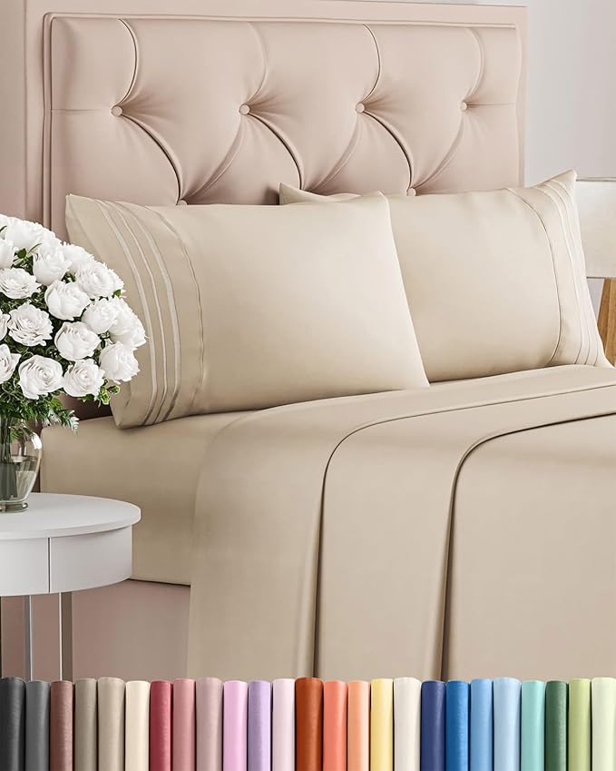 King Size 4 Piece Sheet Set - Comfy Breathable & Cooling Bed Sheets Set - Hotel Luxury Bedding for Women, Men, Kids, Teens, Boys & Girls - Deep Pockets, Ultra-Soft and Wrinkle Free - Oeko-Tex - Wheat