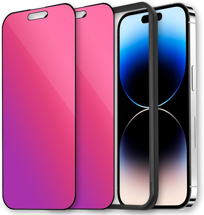 2 Pcs Dazzling Gradient Colorful Anti-Spy Tempered Glass Screen Protector Electroplated Anti-Blue LightHD Anti-scratch Privacy Protection (iPhone 14 Pro Max)