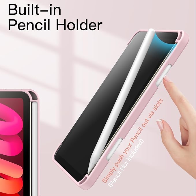JETech Case Cover for iPad mini A17 Pro/6th Gen (2024/2021) Black | Clear Transparent Back Pencil Holder Slim Shockproof Protection Tri-Fold Stand Auto Wake/Sleep