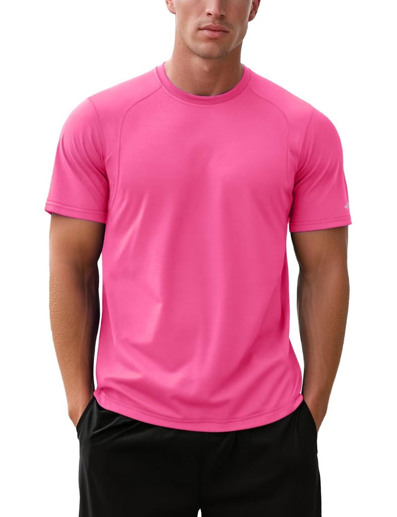 Zengjo Gym Shirts for Men Workout(Hot Pink,Large)