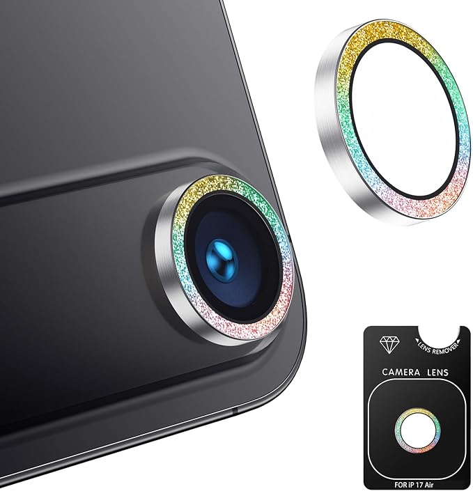 Korecase for iPhone 17/iPhone 16/iPhone 16 Plus Camera Lens Protector Bling 9H Tempered Glass Anti Scratch Camera Screen Protector Shockproof Film Metal Ring Lens Protector Glitter-Black