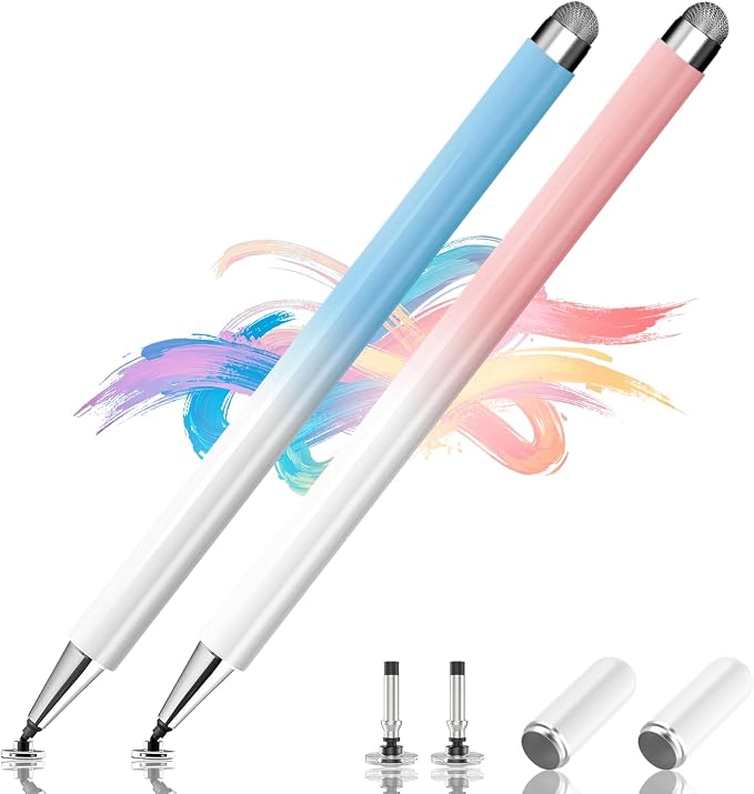 Stylus Pens for Touch Screens 2 in 1 Capacitive Pen High Precision Universal Stylus Pen for iPad Compatible with Switch iPhone iPad Android Tablets and Smartphones 2 Pack - (Blue/Pink)