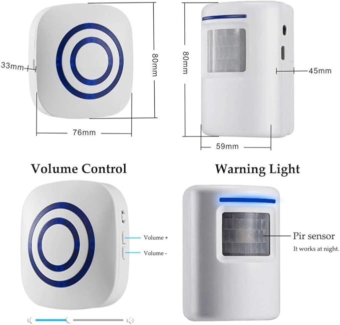 Motion Sensor Door Chime for Business, Outdoor Doorbell Kit Wireless Driveway Alert: Infrared Motion Sensor Chime with 1 Plug-in Receiver and 1 PIR Motion Sensor Detector Alert - LED Indicators