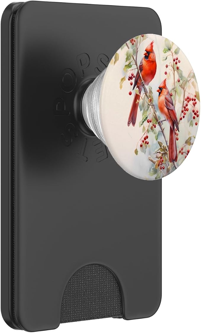 Red Cardinals on Holly Branches in Winter Red Cardinal PopSockets PopGrip for MagSafe