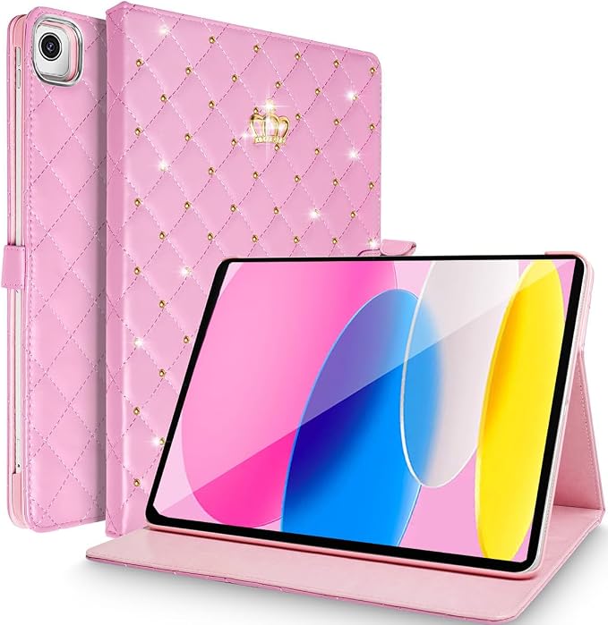 for iPad 10.2 Case 9th/8th/7th Generation (2021/2020/2019) Crown Bling Diamond Cute Elegant PU Leather Smart Auto Sleep/Wake Stand Shockproof Protective Case for Apple iPad 10.2 inch (Black)