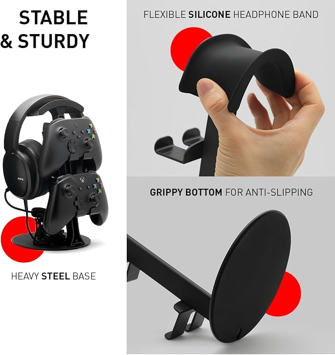 NSMO Hanger Headphone Stand Controller Holder Phone Dock Height Adjustable Hooks Desk Organizer for Headset/Controller/Switch/Phone