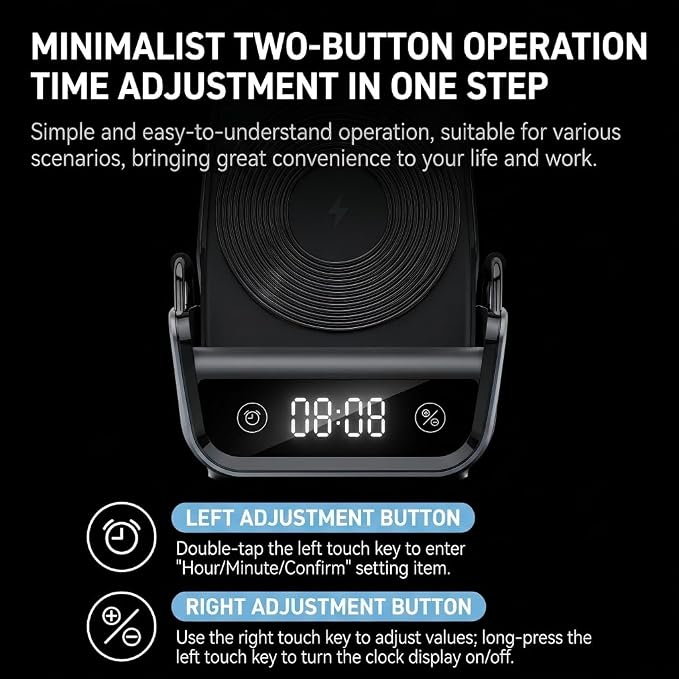 4 in 1 Wireless Charging Stand with Digital Clock 22.5W Fast Wireless Charger Station for iPhone Apple Watch &amp AirPods