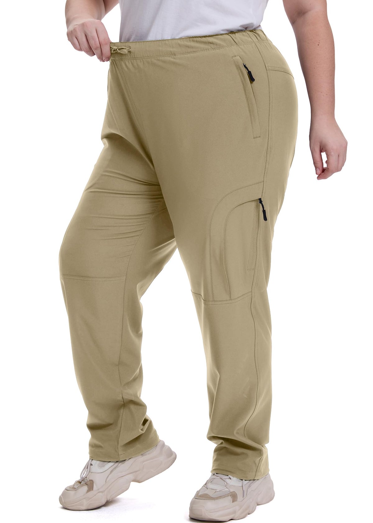 Women's Plus Size Hiking Pants with Pockets-Waterproof, Lightweight,UPF50 Sun Protection-Stretchy Cargo Joggers for Outdoor Activities,D6608,Khaki,4XL