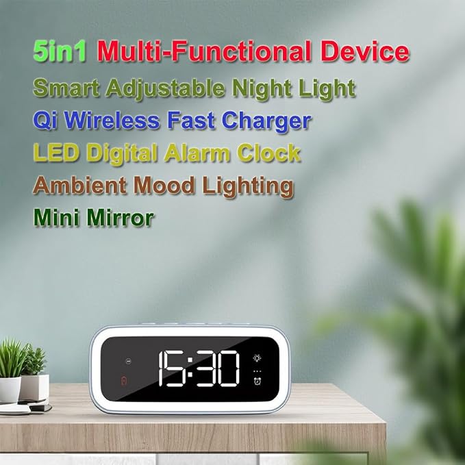 IHAO 3in1 Multifunctional Foldable Wireless Charging Station with LED Ambient Night Light Fast QC3.0 Charger for Phone iWatch Headphone Space-Saving Auto-Shutoff &amp Overcharge Protection-Black
