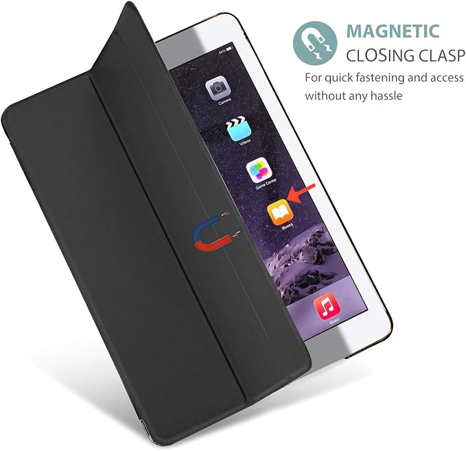 ProCase Slim Stand Case for iPad Air 2nd Gen 2014 Black | Fits Models A1566 / A1567 Ultra Slim Lightweight Protective Shell Translucent Frosted Back
