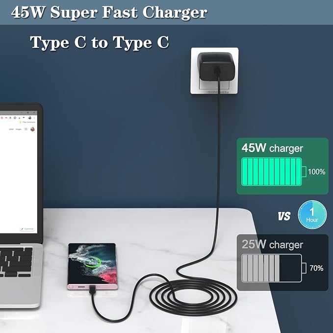45W Samsung Super Fast Charger Type C to Type C Android Charger Fast USBC Charging Cable 6ft Compatible for Samsung Galaxy S25 ultra S24 S23 S22 S21 S20 S10 S9 A56 A55 A54 A53 A36 A35 A16 A15 A14 A17