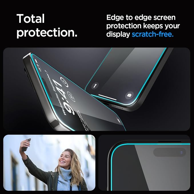 Spigen GlasTR EZ FIT Tempered Glass Screen Protector for iPhone 15 Pro | 9H Hardness Tempered Glass Easy Installation Kit Case-Friendly Crystal Clear Touch Responsive Oleophobic Coating