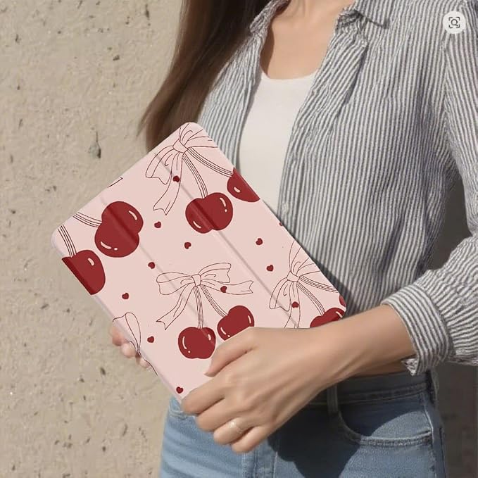 for iPad A16 11 Inch 2025 /for iPad 10th Generation 10.9 Inch 2022 Cute iPad Black Case with Pencil Holder-[Auto Wake/Sleep] Trifold Stand Soft TPU Protective Cover Pink Bows