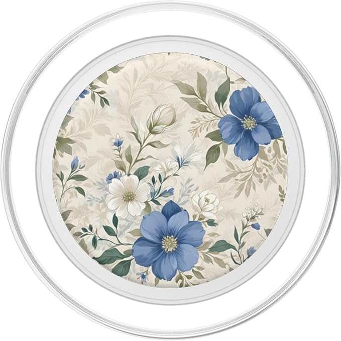 White Blue Floral Pattern PopSockets Adhesive PopGrip