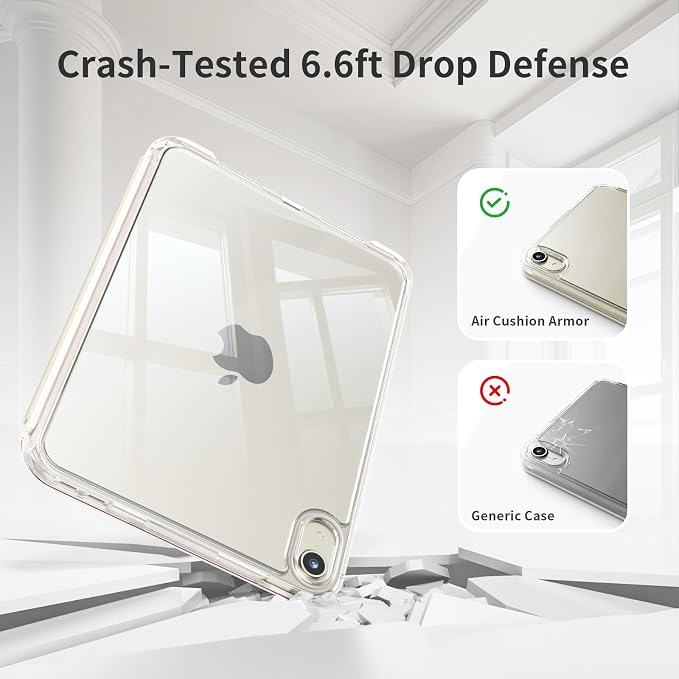 Case for iPad mini 7 (A17 Pro 2024) / iPad mini 6 2021 8.3 Inch | Slim Light Clear Anti-Yellow Transparent Back Cover Multi-Angle Stand Protective Case Auto Sleep/Wake (Black)