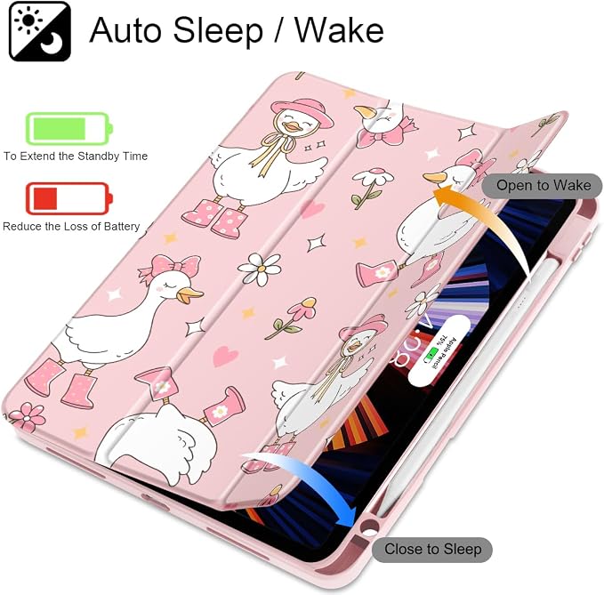 May Chen Case for iPad 12.9 Inch (6th/5th/4th/3rd Generation 2022/2021/2020/2018) Pencel Holder + Trifold Support Auto Sleep/Wake Transparent Shockproof Back Cover Blue Bows
