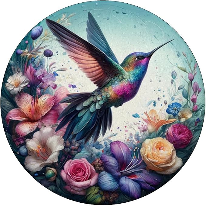 Aesthetic Floral Flowers Hummingbird Illustration Art PopSockets Adhesive PopGrip
