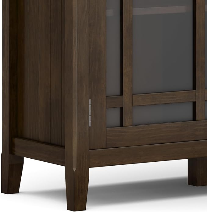 SIMPLIHOME Bedford Storage Cabinet - 62 inch Wide Solid Wood Sideboard Cabinet in Dark Tobacco Brown, Transitional Buffet for Living Room, Dining Room, or Entryway with Glass Doors and Shelves