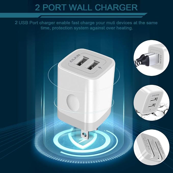 3Pack Fast Charging Cubes Foldable Dual Port Charger Block Fast USB Plug | Power Adapter Fold up Box Base Brick for iPhone 17 Air/16 Pro/16 Plus/16 Pro Max/15/XR/XS Max Samsung Galaxy LG Pixel