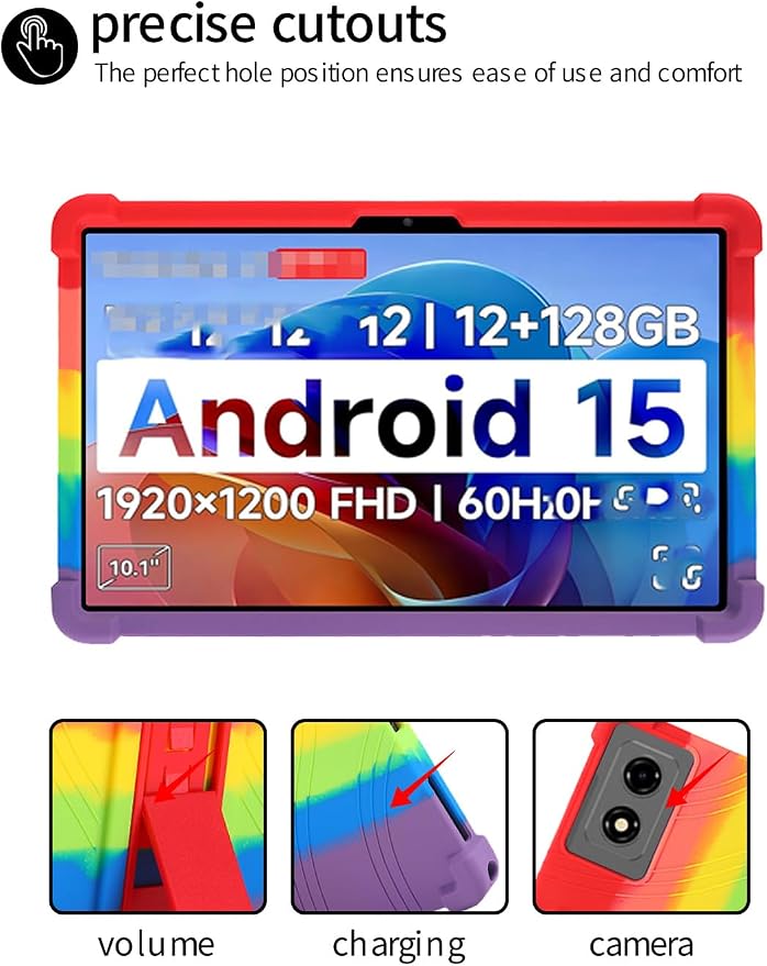 for BNCF 2025 Android 15 10.1 Inch Tablet CaseBOVUGAC Soft Silicone Adjustable Stand Shockproof Kids Friendly for BNCF 2025 Android 15 10.1 Tablet(Black)