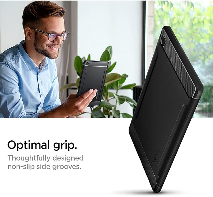 Spigen for Galaxy Tab A11+ Plus Case (2025) Rugged Armor Slim Protective Case with Carbon Fiber Design and Air Cushion Technology Matte Black