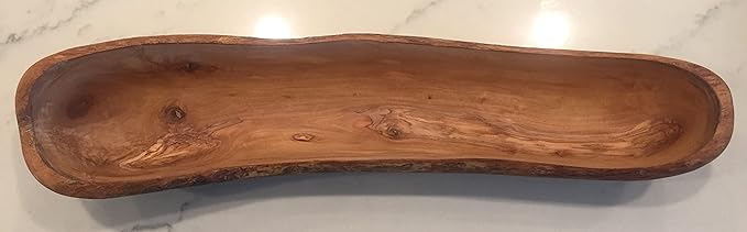 18-20" Rustic Olive Wood Bread Basket- Long Oval Dough Bowl Live Bark Edge. Artisan Serving Piece: Baguettes, Italian Bread, Food. In Med 14"/Lg 18" (Large 18-20x3-4x3)