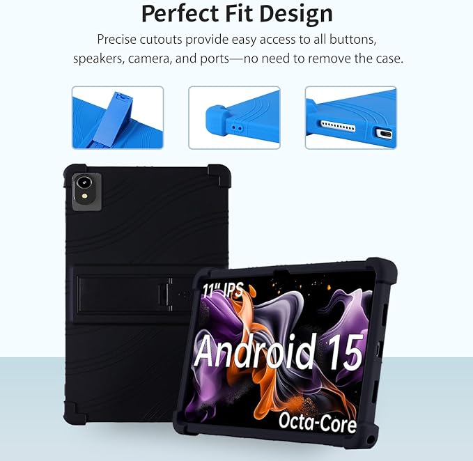 Case for ApoloMedia EP1095T 11inch Android 15 TabletAdjustable BracketSoft Silicone Protective Cover with Adjustable Stand Lightweight and Kid-Friendly(Black)
