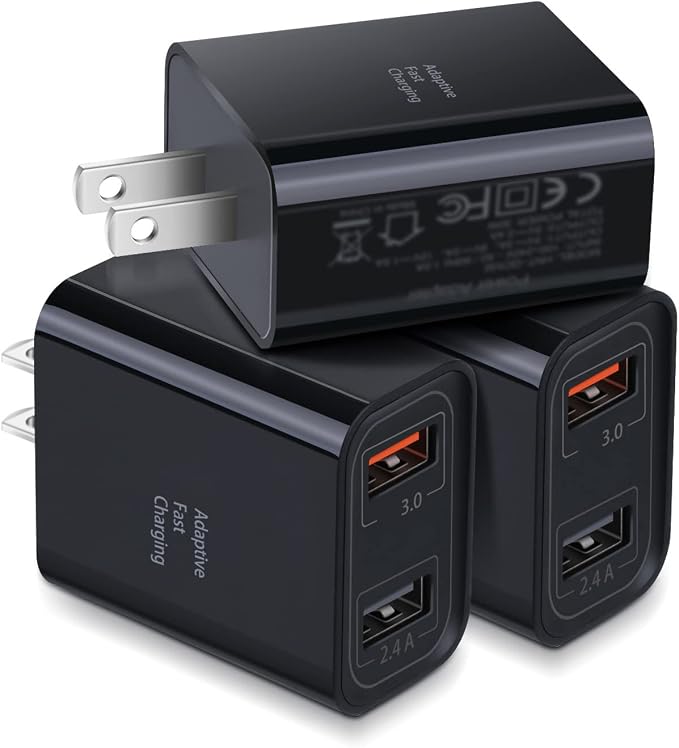 Dual USB Wall Charger Costyle 3 Pack 30W 2 Ports Adaptive Fast Charging Block Quick Fast Charger 3.0 &amp 5V 2.4A Wall Plug Compatible iPhone 13 12 11 XS MaxGalaxy A16 S10 S9Note 9 10Pixel (Black