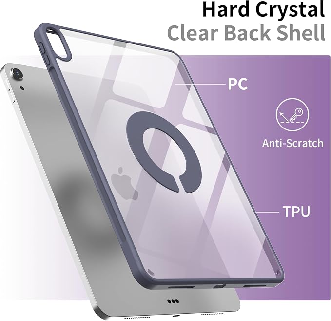 Case for iPad (A16) 11th/10th Generation (2025/2022 11/10.9 Inch) | Clear Hard PC Back Shell Smart Magnetic Detachable Cover with Clasp Portrait/Landscape Stand Auto Sleep/Wake Black