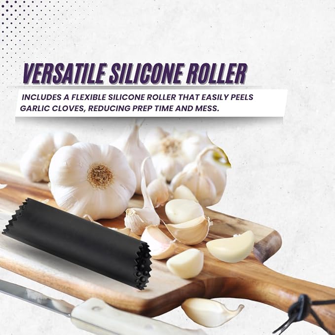 Silverdome Garlic Press Rocker Set- Premium Garlic Crusher- Innovative & Fast Garlic mincer- Peeler and Scraper Included- Comfortable Grip