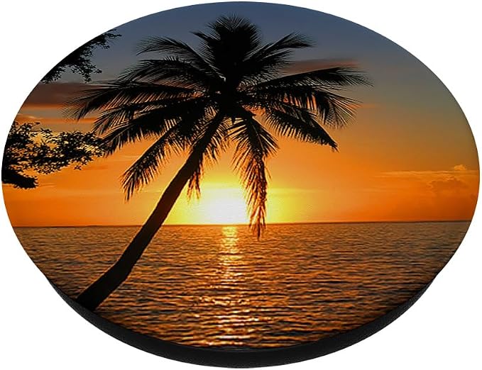 Realistic Sunset Ocean Palm Tree Photo Tropical Sunrise PopSockets Adhesive PopGrip