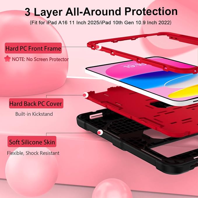 Case for iPad 11 11th Gen (A16) 2025 &amp 10th Gen 2022 10.9 Purple+Green | Kickstand | With Pencil Holder | Drop-Proof Silicone+Hard Shell | Raised Edge Protects Screen&ampCamera | Heavy Duty Pr