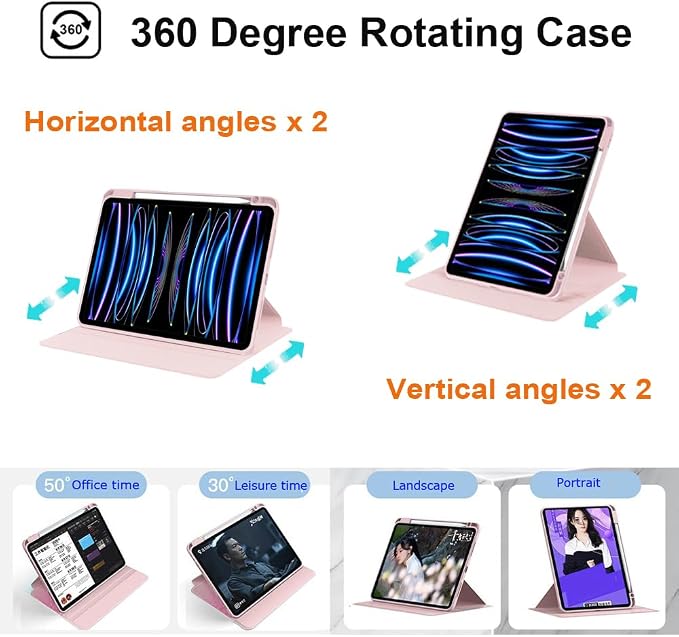 iPad Pro 11 Case 4th/3rd/2nd/1st Gen Balck | 360° Rotating Pencil Holder Compatible with 2022/2021/2020/2018 Clear Acrylic Back Auto Sleep/Wake