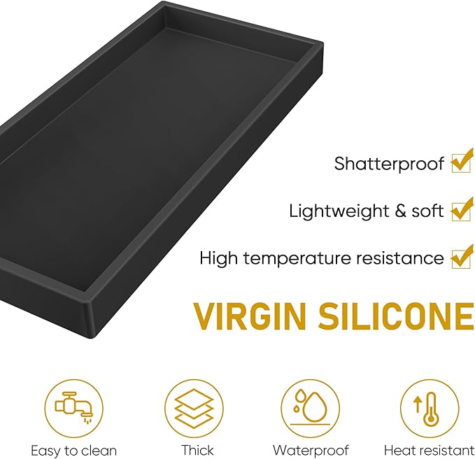 Bathroom Counter Tray,EG-SIPRO High-Grade Thickened Silicone Bathroom Vanity Tray,Shatterproof Durable Rectangle Bathroom Tray Soap Dispenser Tray for Bathroom Countertop