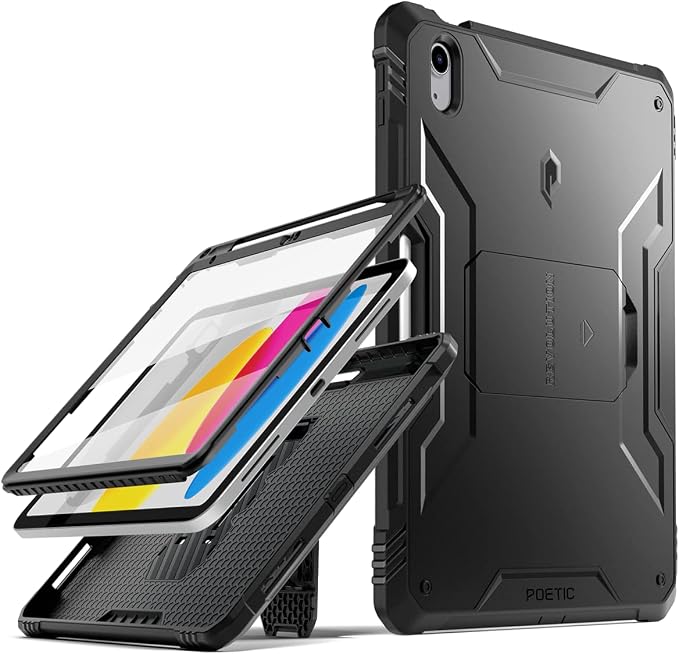 Poetic Revolution Case for iPad (A16) 11th / 10th Generation (2025/2022) Full-Body Rugged Shockproof Cover with Kickstand and Built-in-Screen Protector Only Applicable to iPad 11/10.9 Inch Black