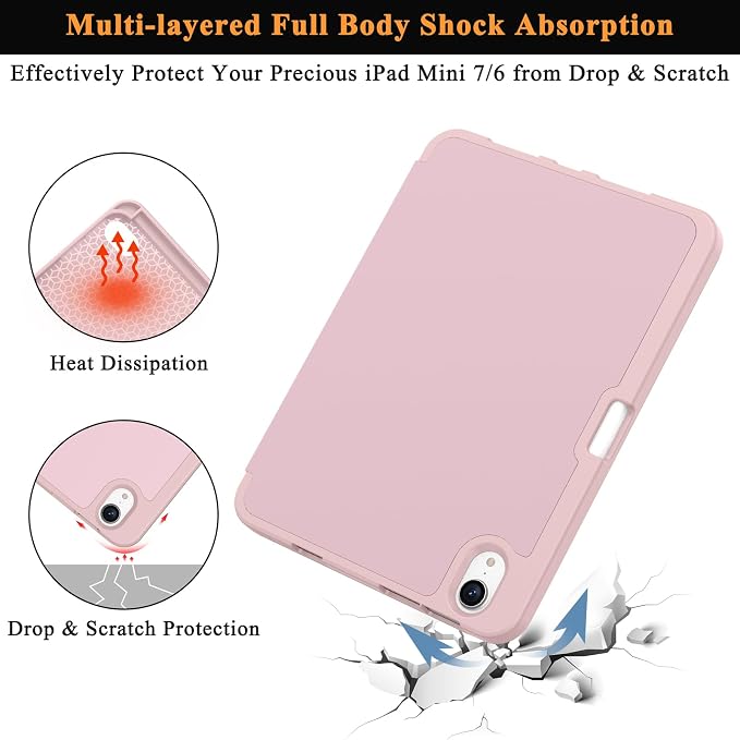 Soke Case for iPad mini (A17 Pro) 7th/ 6th Generation (Book Wine) | Built-in Apple Pencil Slot fit iPad Mini 2024 and 2021 8.3 inch Auto Sleep/Wake