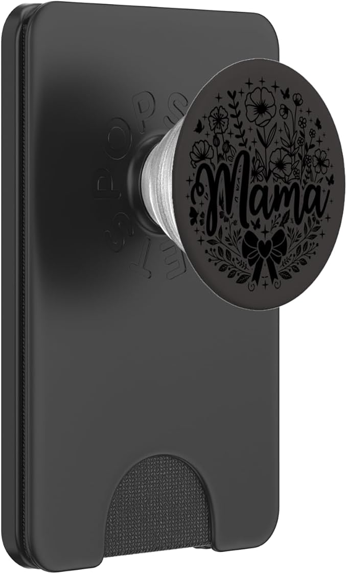 Black Gray Heart Mama Bow Minimalist Floral Wildflower Mama PopSockets PopWallet for MagSafe