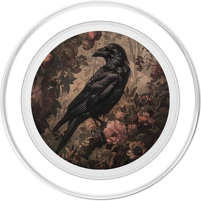 Aesthetic Vintage Gothic Boho Raven In Forest Floral Crow PopSockets Adhesive PopGrip
