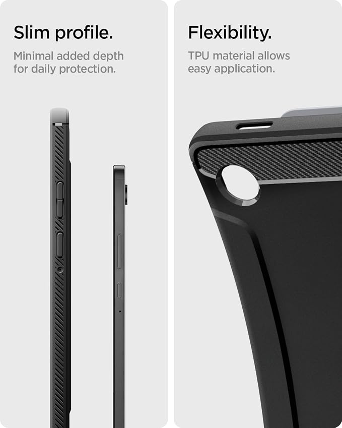 Spigen for Galaxy Tab A11+ Plus Case (2025) Rugged Armor Slim Protective Case with Carbon Fiber Design and Air Cushion Technology Matte Black