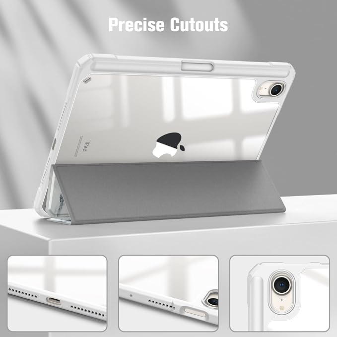 Fintie Clear Case for iPad mini 7th Generation (A17 Pro) / mini 6 8.3 | Slim Hybrid Shockproof Hard PC Back Cover Pencil Holder Viewing &amp Typing Angles Auto Sleep/Wake Black