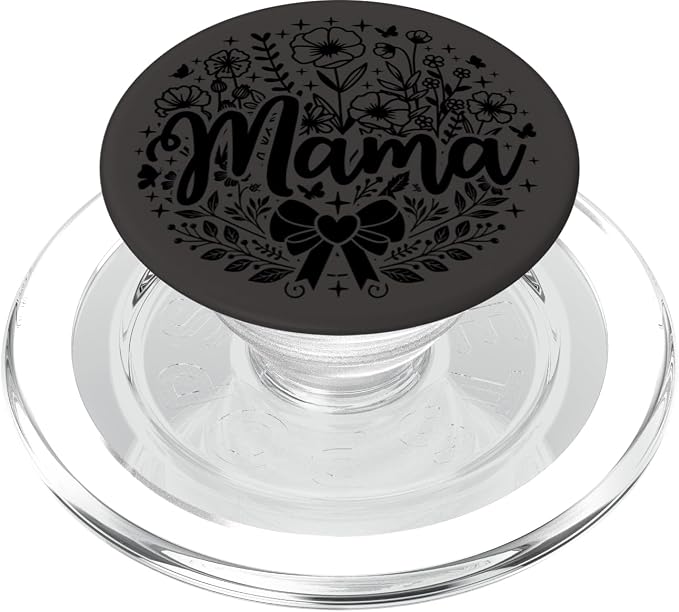 Black Gray Heart Mama Bow Minimalist Floral Wildflower Mama PopSockets PopWallet for MagSafe