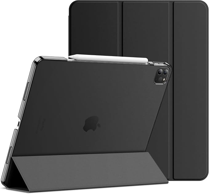 JETech Case Cover for iPad Pro 12.9 6th/5th Gen (2022/2021) Black | Slim Translucent Back Design Tri-Fold Stand Auto Wake/Sleep Lightweight Shockproof Protection