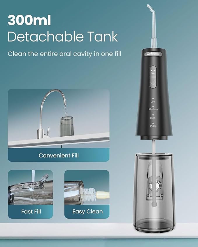 Onlyone Rechargeable Cordless Water Flosser with Adjustable Water Pressure for Daily Oral Care, Power Dental Flosser for Home and Travel Use, Portable Oral Irrigator for Sensitive Gums and Braces Care