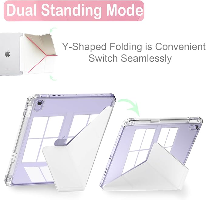 Feams Case for iPad Air 11-inch M4 2026 / M3 2025 / M2 2024 iPad Air 5th/4th Generation 2022/2020 10.9 Inch Y-Fold Standing Case Clear Back with Portrait Stand &amp Pencil Holder Beige Checkered