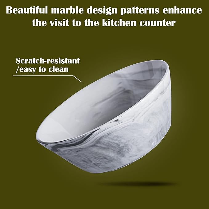 Yundu Grey Marble Ceramics Bowls Set of 4, 30 Ounces Ramen Bowl for Noodle, Salad Bowls Large Snack Bowls for Kitchen, Dishwasher & Microwave Safe