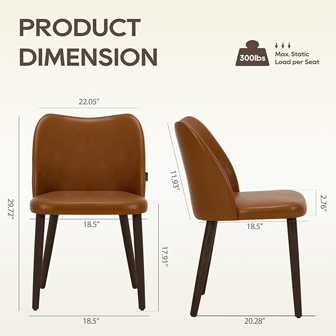 Wooden Dining Chairs Set of 6, Upholstered Kitchen Dining Room Chair, Modern Faux Leather Farmhouse Dinner Chair for Restaurant & Cafe, Light Brown