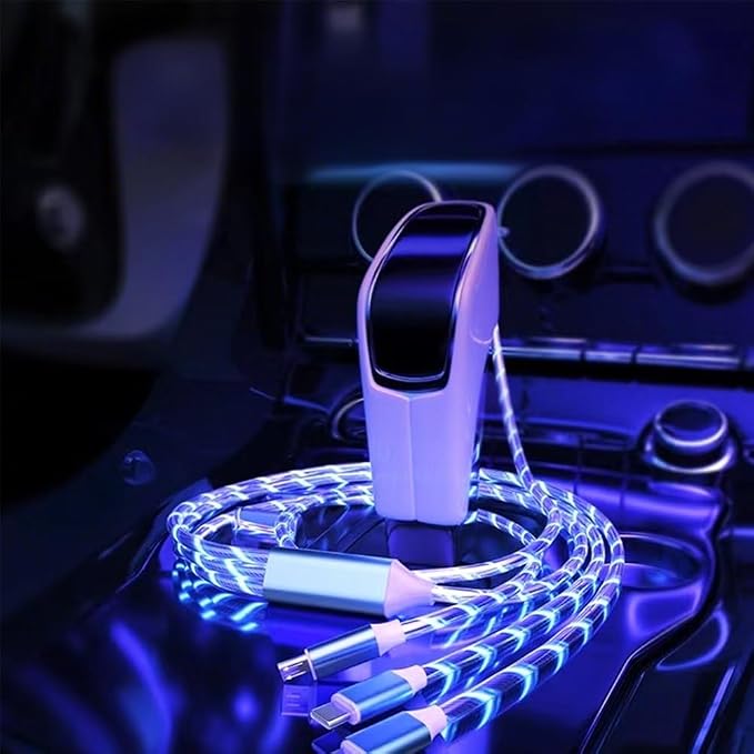 IHAO Multi Ports Charger Cable 3 Combinations in One Cable USB A to USB C/Micro USB PD Fast Charging Cord Lighted Up LED Flowing Compatible with Almost All Kinds of Electric Device-39Inches Blue